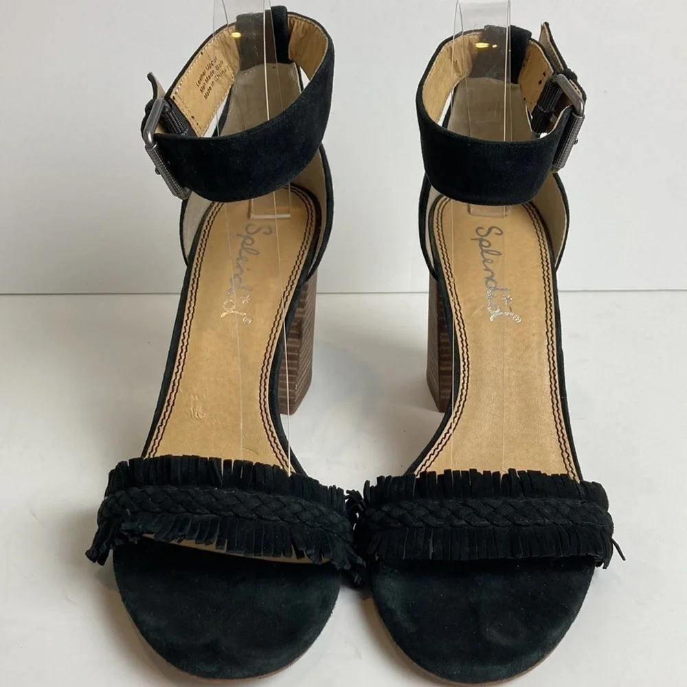 SPLENDID Black Suede Jakey Ankle Strap Block Heel Sandals 10 sexy party cocktail
